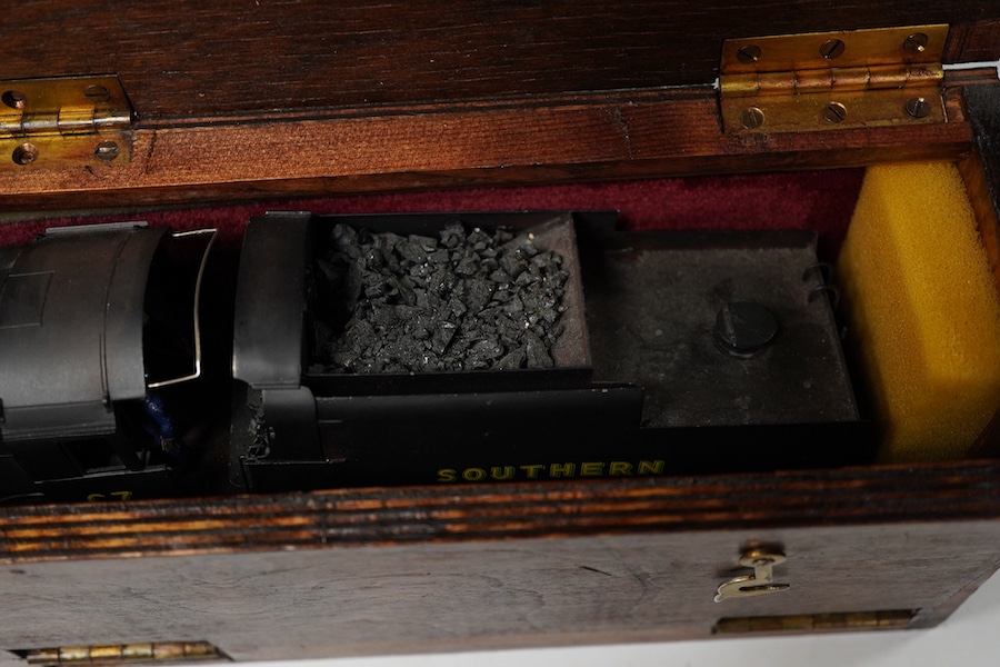 An 0 gauge kit built model railway locomotive by John Worsley, a Southern Railway Q1 class 0-6-0, C7, a highly detailed model with opening smoke box door showing the details of the blast pipe and boiler tube ends, sprung